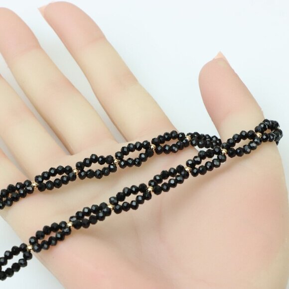 Rose Gold Black Beaded Necklace with Gold-Plated Brass Finish, XPNL0234 - Picture 5 of 12